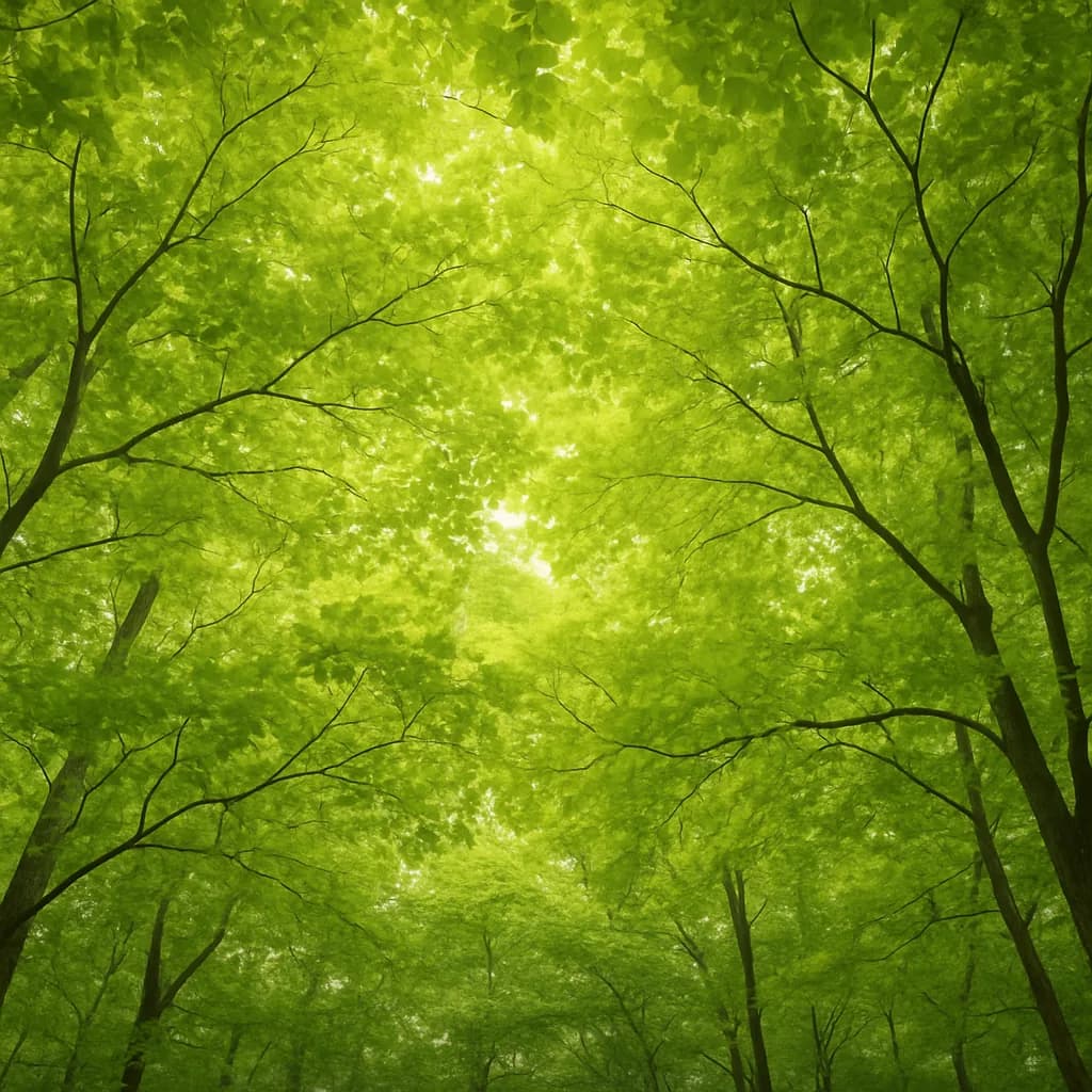 Daylight through a healthy forest canopy